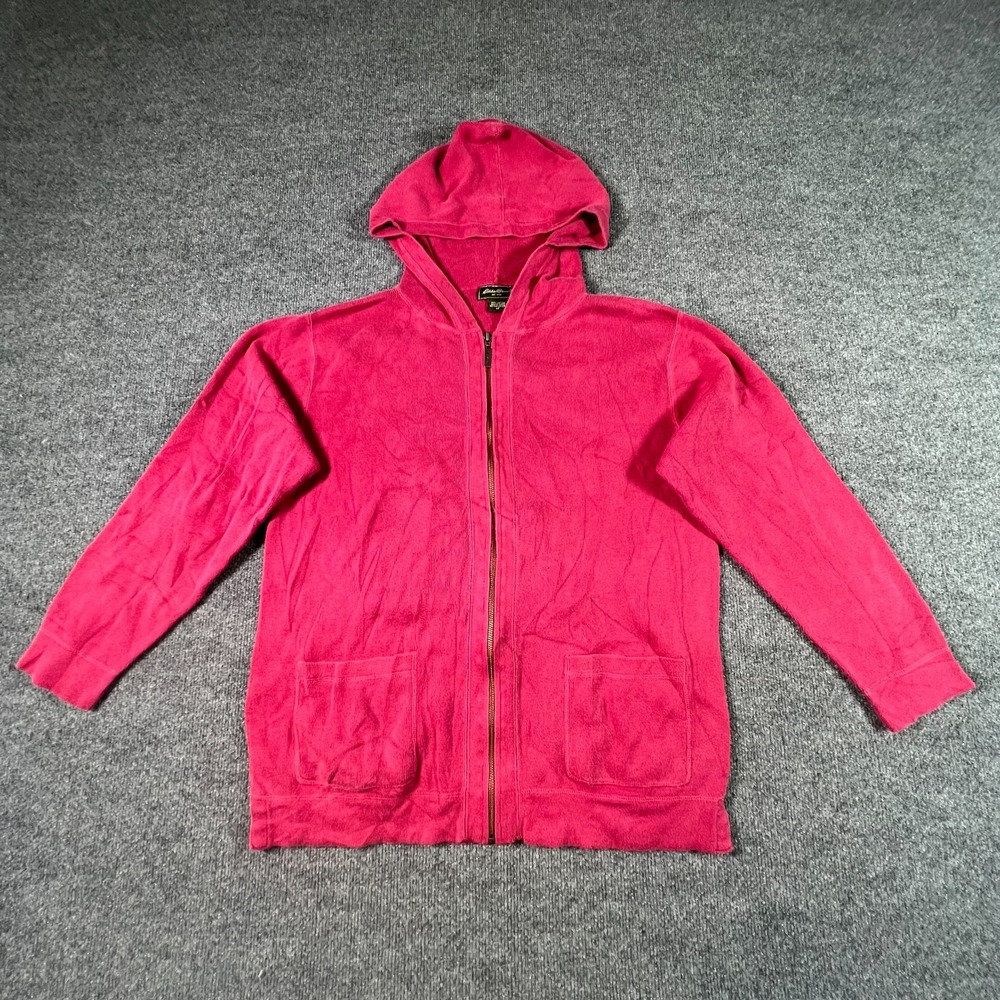 Vintage Eddie Bauer Hoodie Women's M Pink Cotton Running Performance Full-Zip
